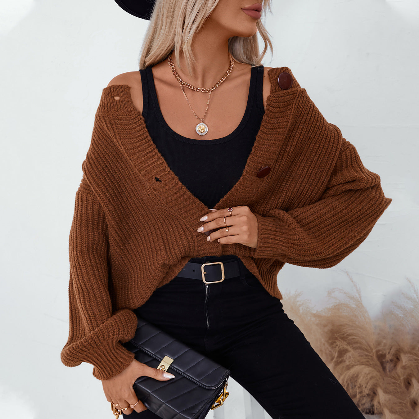 Dames cardigan confortable en tricot avec de grands boutons et une coupe décontractée Chic und Stil