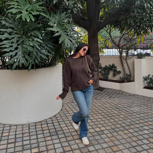 Ladies Oversized Crewneck Pullover Comfortable Chic and Style