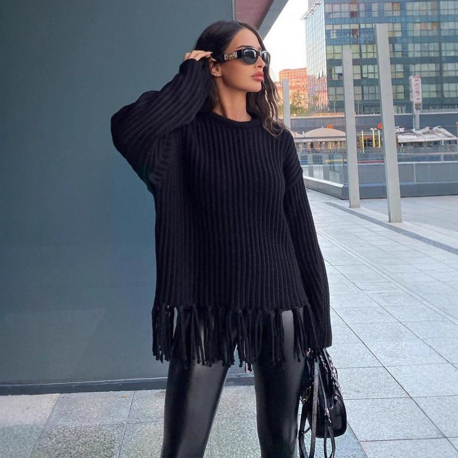 Pull en tricot pour femmes avec ourlet frangé Chic und Stil