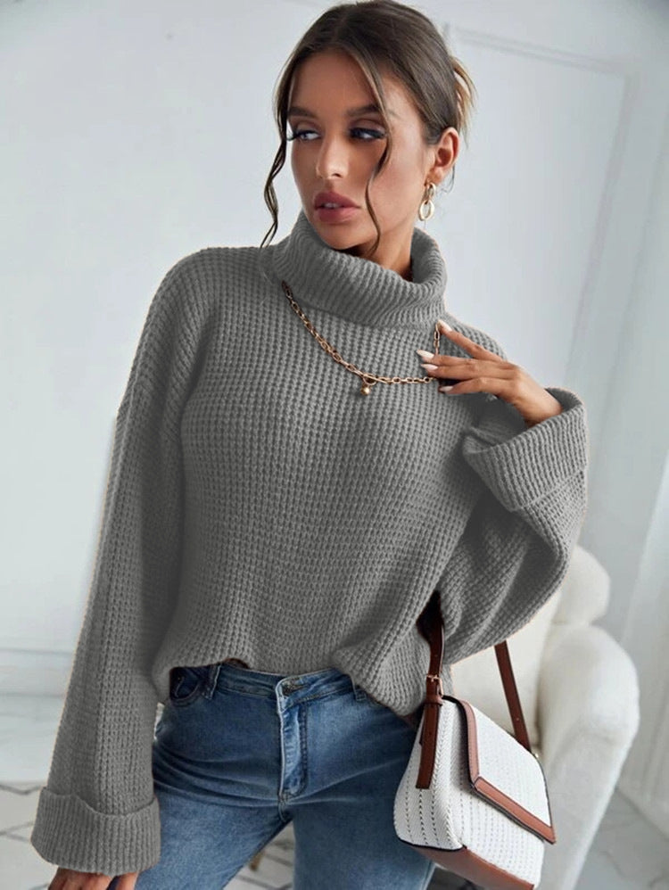 Dames Pull en tricot de haute qualité avec col montant et design structuré Chic und Stil