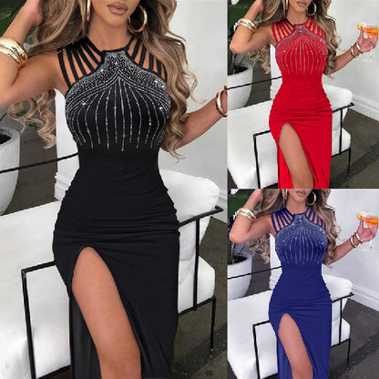 Dames Robe de soirée élégante avec des ornements en strass et une fente profonde Chic und Stil