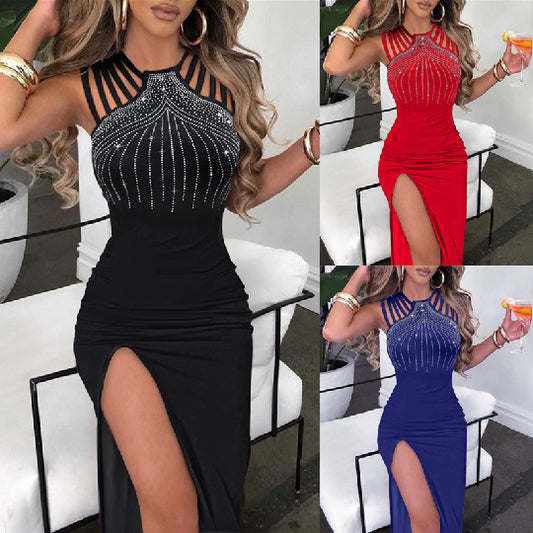 Dames Robe de soirée élégante avec des ornements en strass et une fente profonde Chic und Stil