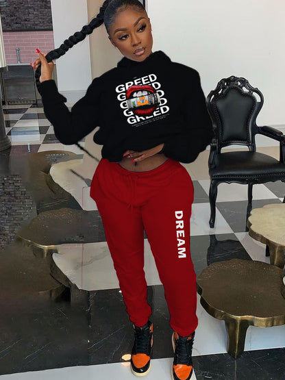 Women's hoodie and jogger pants set with creative print Chic and Style