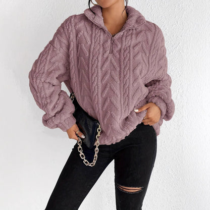 Dames Pull en molleton douillet avec col haut et détail zip Chic und Stil