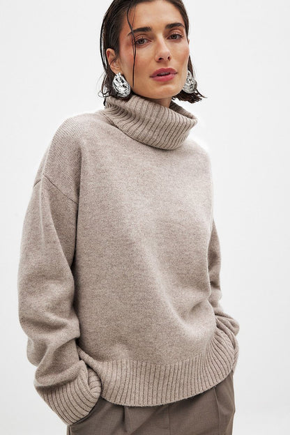 Dames pull-over col roulé fin en tricot doux Chic und Stil