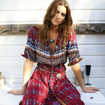 Femme Bohème Imprimé Floral Robe Maxi Chic und Stil