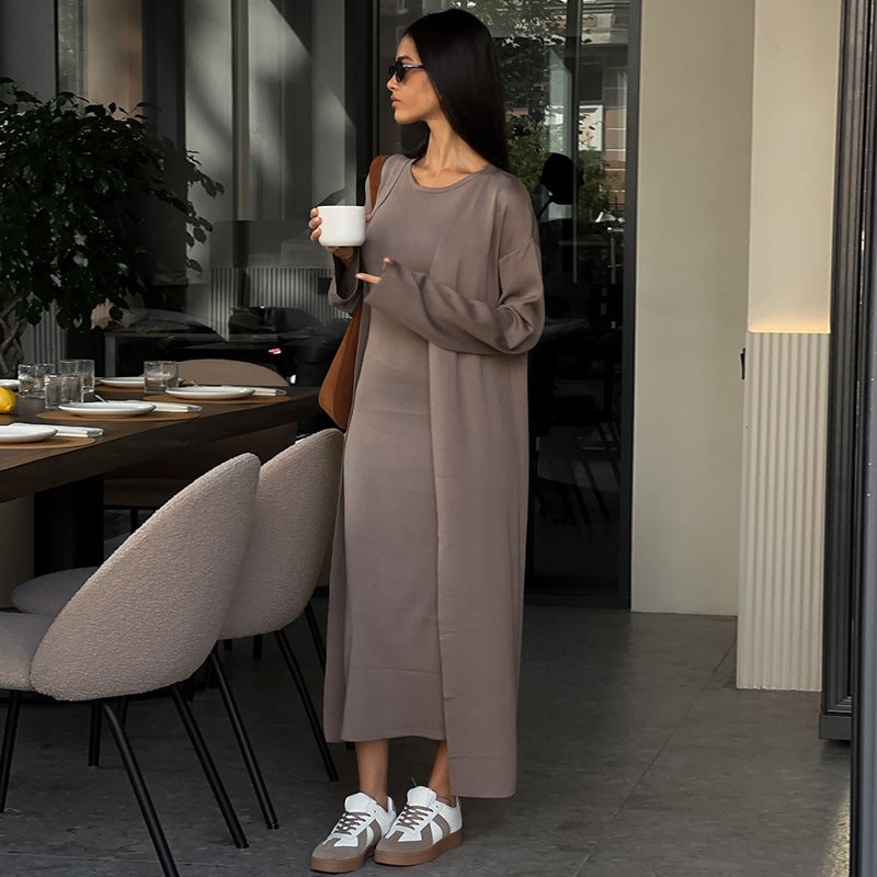 Dames élégant robe maxi avec manteau oversized assorti Chic und Stil