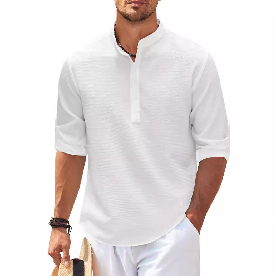 Chemise décontractée à manches longues pour homme avec col montant et structure côtelée Chic und Stil