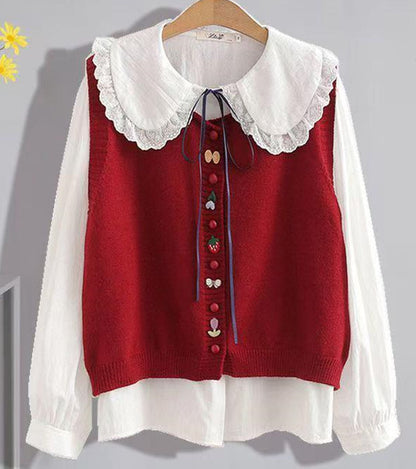 Blouse en tricot pour femmes avec col décoratif et appliqués faits main Chic und Stil