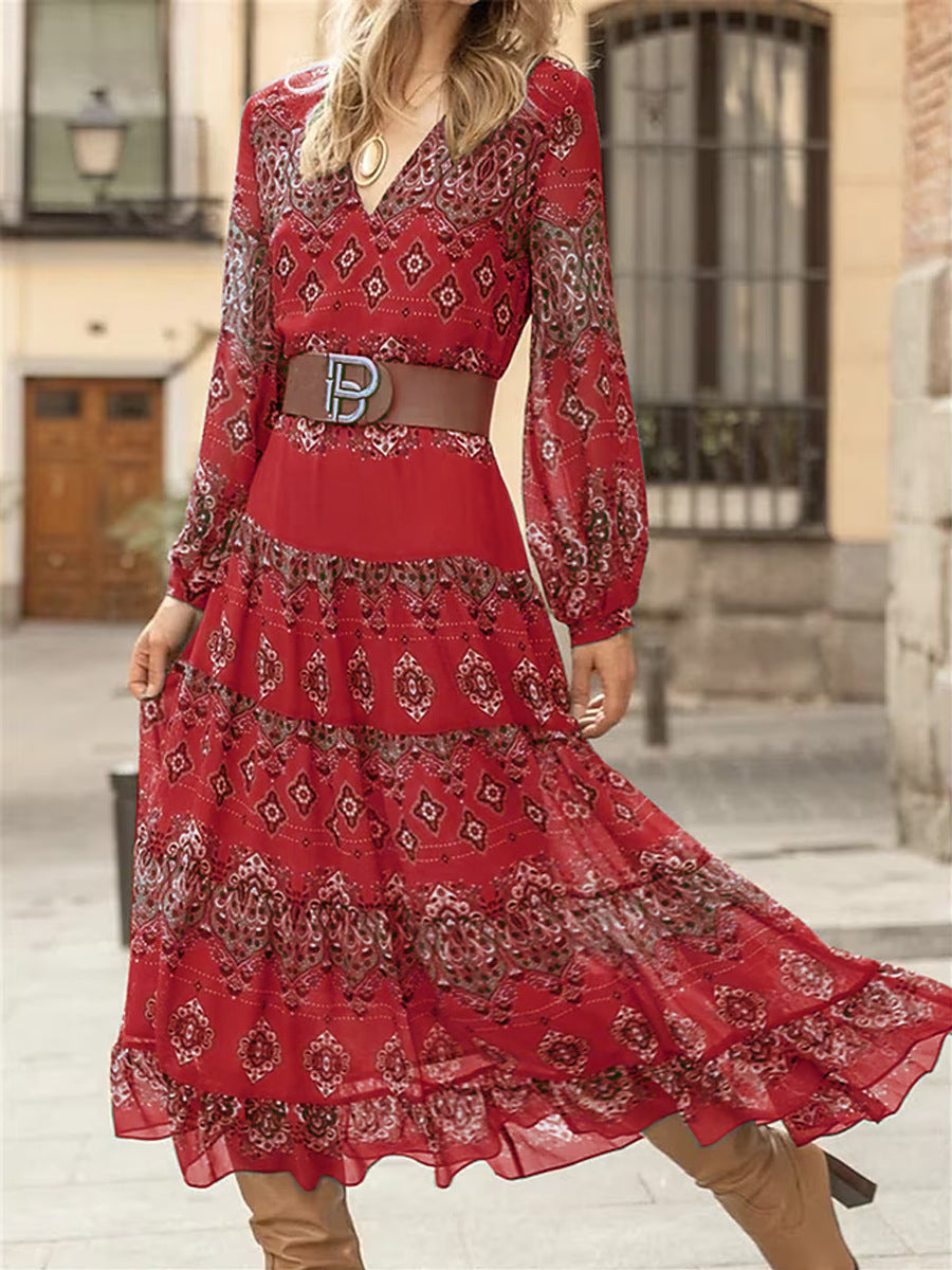 Robe maxi femme à manches volumineuses et design floral élégant Chic und Stil