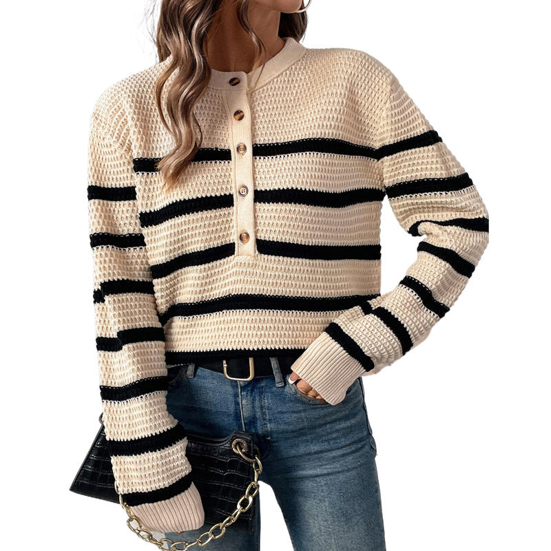 Pull femme à rayures avec patte de boutonnière en laine texturée Chic und Stil
