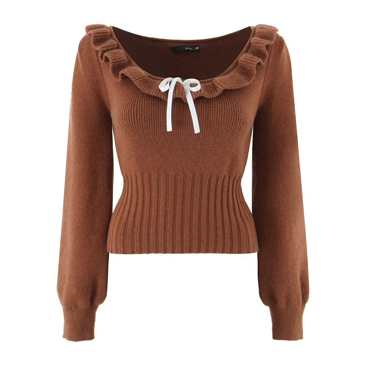 Pull en tricot élégant pour dames avec des détails à volants et cordon de serrage Chic und Stil