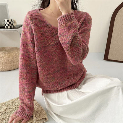 Pull en tricot léger pour femmes avec décolleté en V et manches volumineuses Chic und Stil