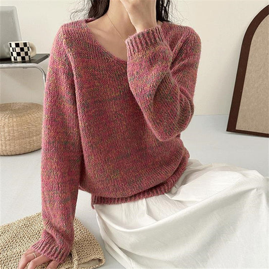 Pull en tricot léger pour femmes avec décolleté en V et manches volumineuses Chic und Stil