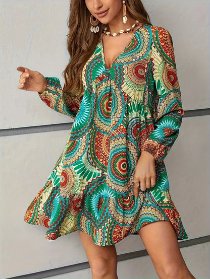 Dames Robe Mince Ludique avec Motif Coloré et Boutons Chic und Stil