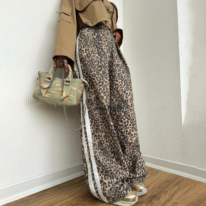Chic and Stylish Women's Leopard Print Casual Pants with Side Stripes