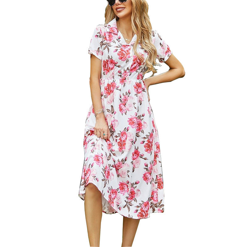 Robe midi à boutons fleuris pour dames Chic und Stil