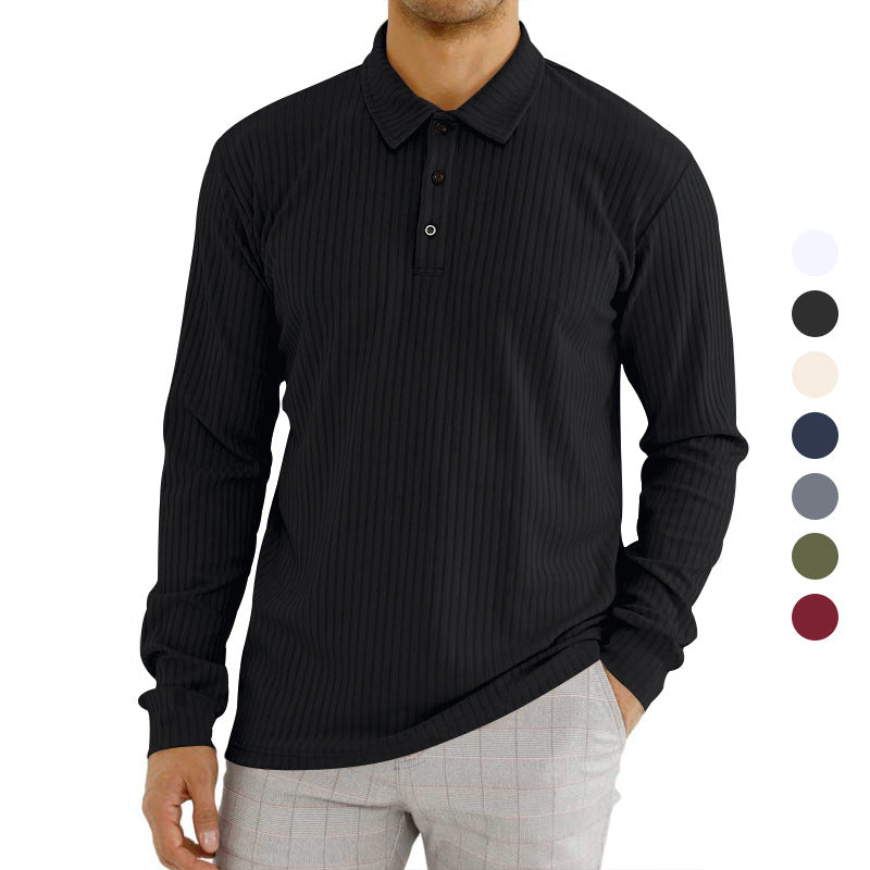 Chemise polo à manches longues pour hommes avec motif en côtes texturé et détail de bouton Chic und Stil
