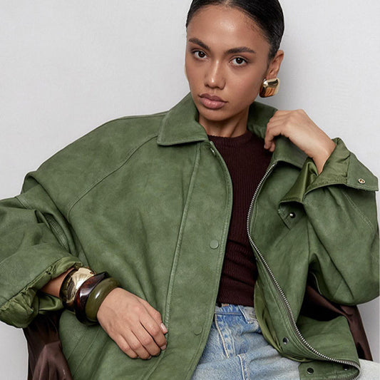 Chic und Stil Veste oversize décontractée pour femmes en daim vegan