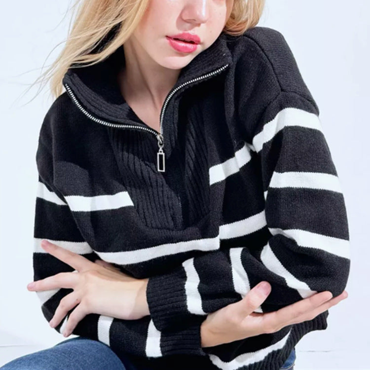 Pull en tricot pour femmes avec col montant et fermeture éclair Chic und Stil