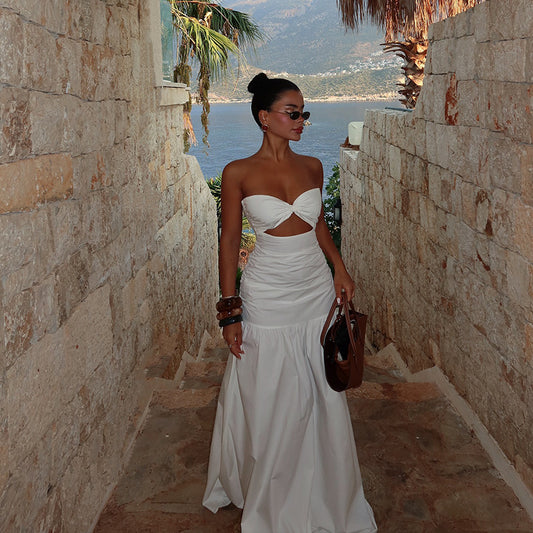 Robe Maxi sans bretelles à fronces pour femmes avec détail cut-out Chic und Stil
