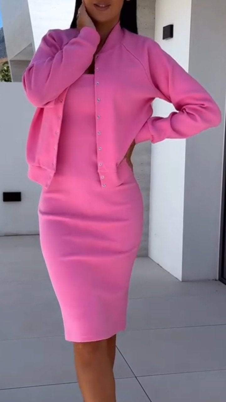 Femme ensemble de robe de sweatshirt à la mode et veste Chic und Stil