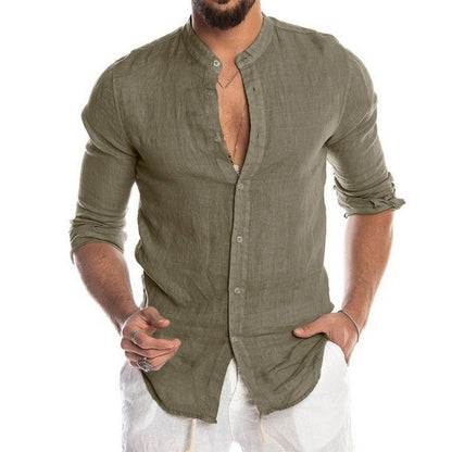 Chemise en lin pour hommes avec un col Henley moderne et une structure Chic und Stil