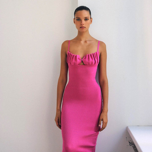 Robe midi bodycon en tricot à côtes pour femmes avec détail en volant Chic und Stil