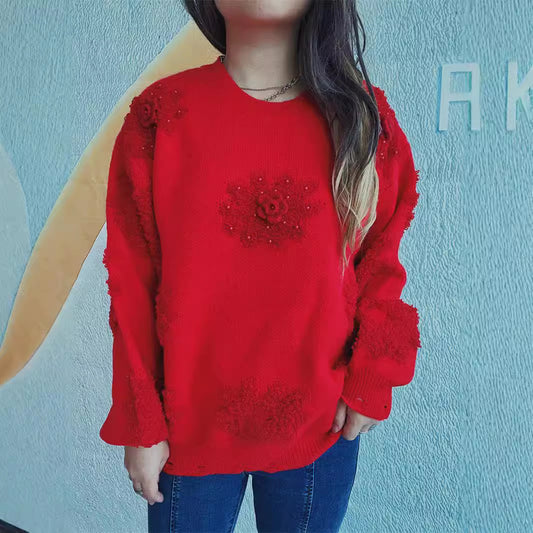 Pull en tricot pour femmes avec des appliqués floraux romantiques et un matériau doux Chic und Stil