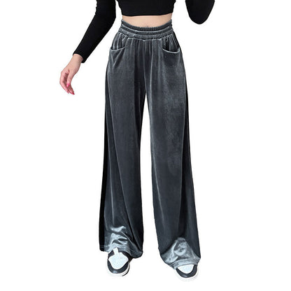 Wide Palazzo pants for ladies in velvet material with high waist and practical pockets Chic and Style