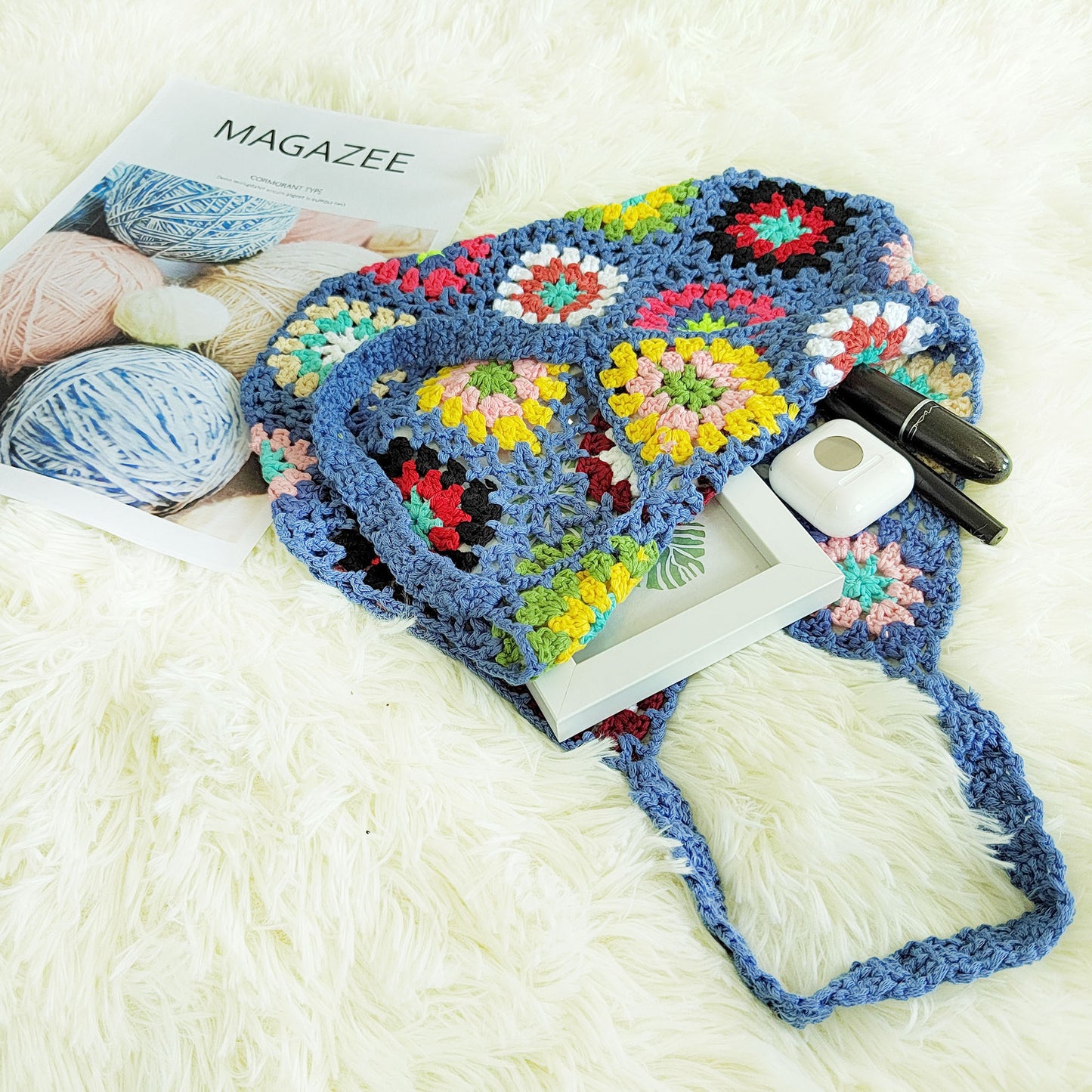 Dames Crochet Grand-Mère Carré Sac de Transport Chic und Stil