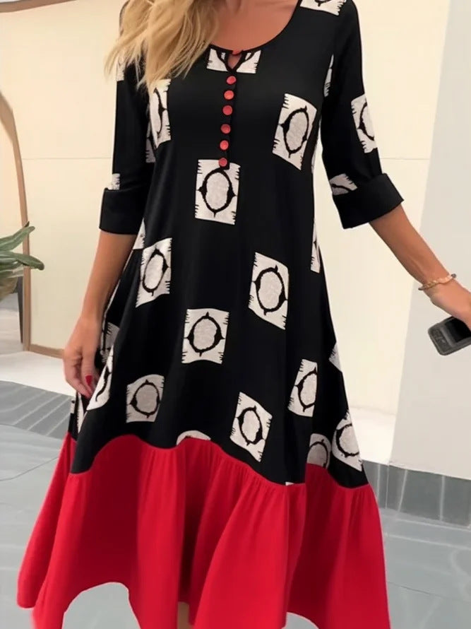 Robe Boho pour femmes ample avec détails de boutons et ourlet contrastant Chic und Stil