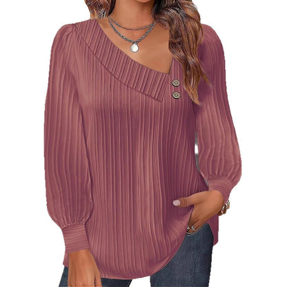 Dames Haut élégant et décontracté avec décolleté asymétrique et détails de boutons Chic und Stil