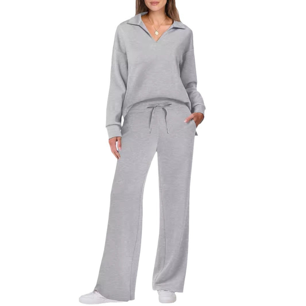 Dames ensemble décontracté avec grand col et pantalon ample confortable Chic und Stil
