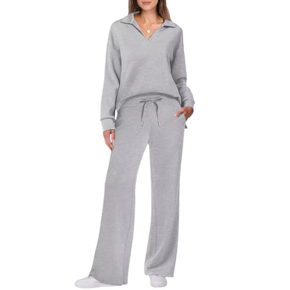 Dames ensemble décontracté avec grand col et pantalon ample confortable Chic und Stil