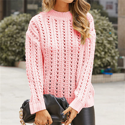 Pull en tricot aérien pour femmes avec motif ajouré et col montant moderne Chic und Stil