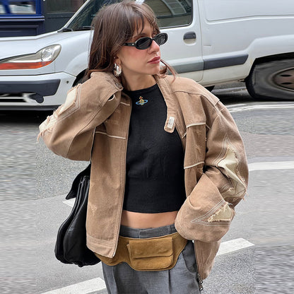 Women's jacket in a vintage style with decorative seams and a worn effect Chic and Style