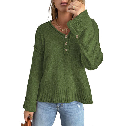 Pull-over en maille décontracté pour femmes avec détails de boutons et épaules tombantes Chic und Stil