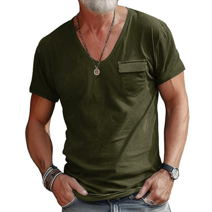 T-shirt pour hommes à col en V avec poche poitrine pratique Chic und Stil