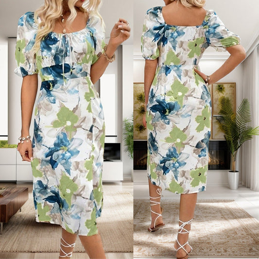 Dames Élégante Robe Midi Fleurie Chic und Stil