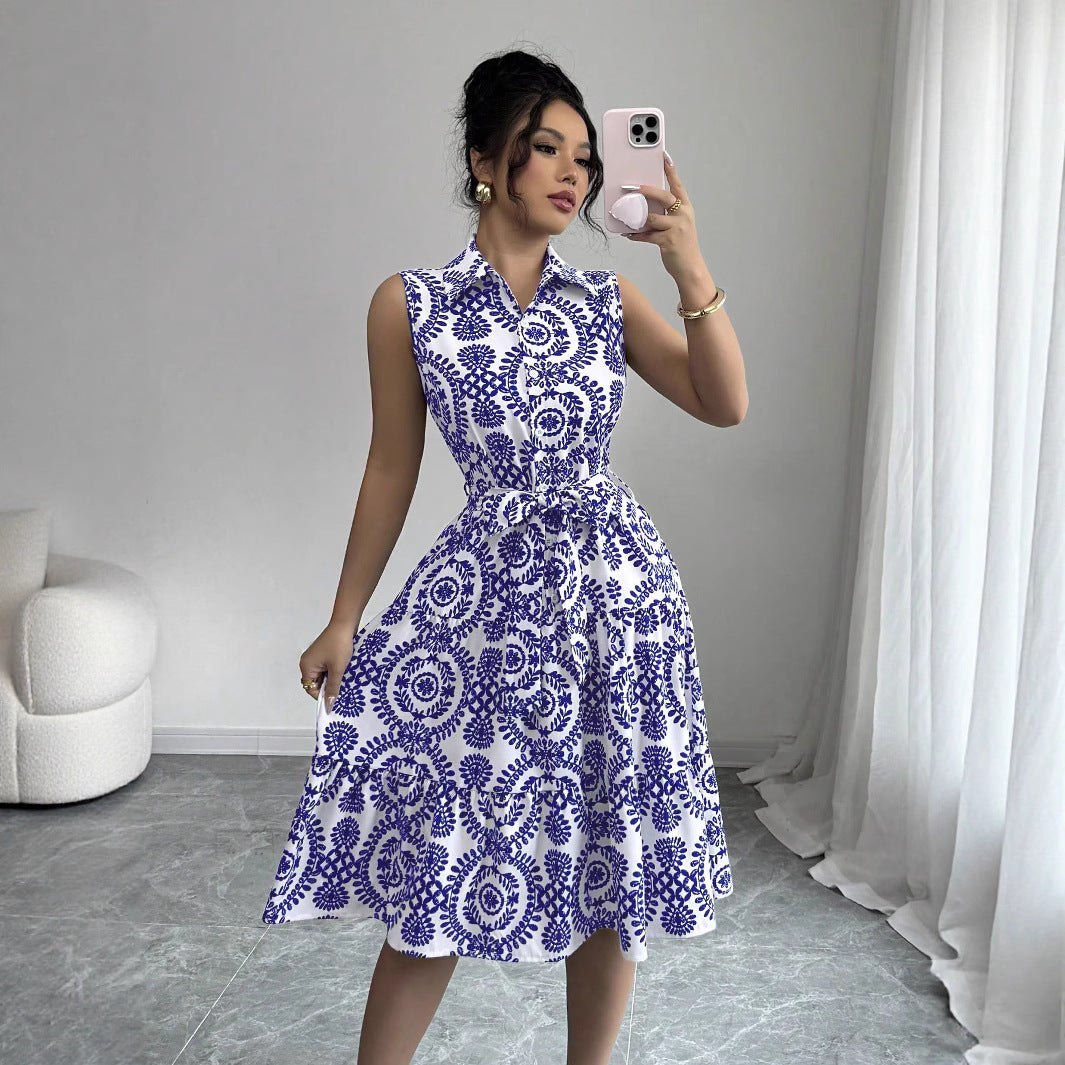 Robe A-line sans manches pour femmes avec ceinture taille Chic und Stil