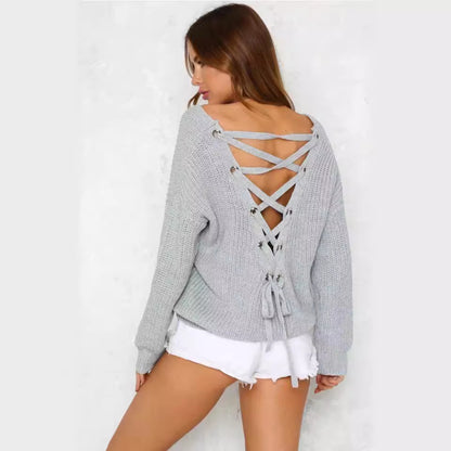 Pull-over en tricot décontracté pour femmes avec découpe décorative au dos et cordon de serrage Chic und Stil