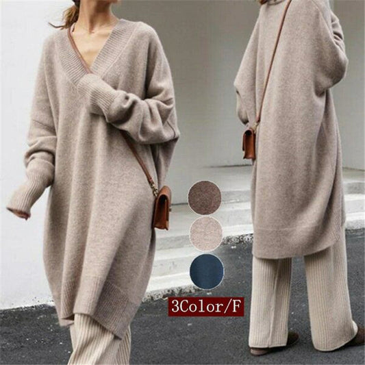 Robe en tricot confortable pour femmes avec décolleté en V et manches longues Chic und Stil