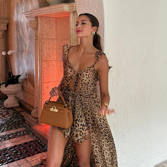 Robe maxi aérienne pour dames avec un motif léopard tendance Chic und Stil