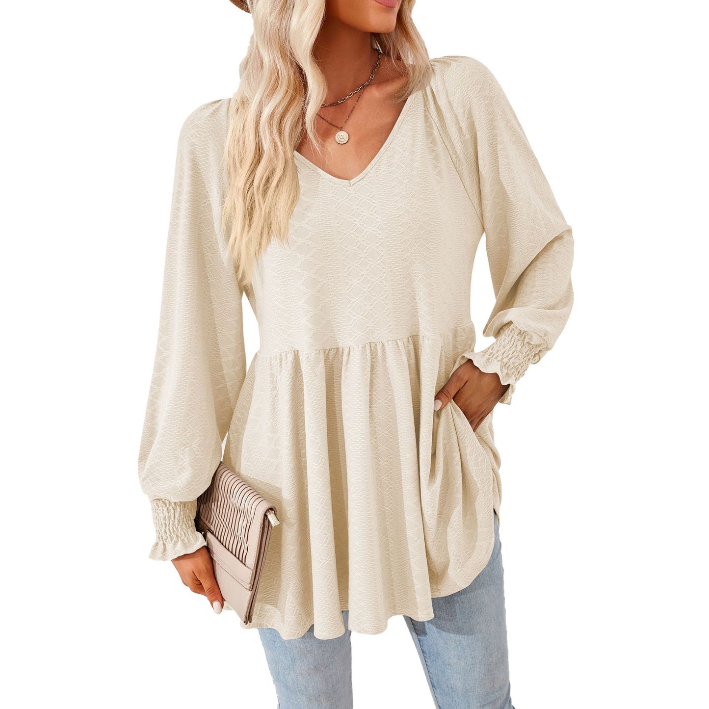 Chemise décontractée à col en V pour femme avec volants et poches Chic und Stil