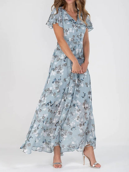 Robe Maxi Chiffon Floral Femme Chic und Stil