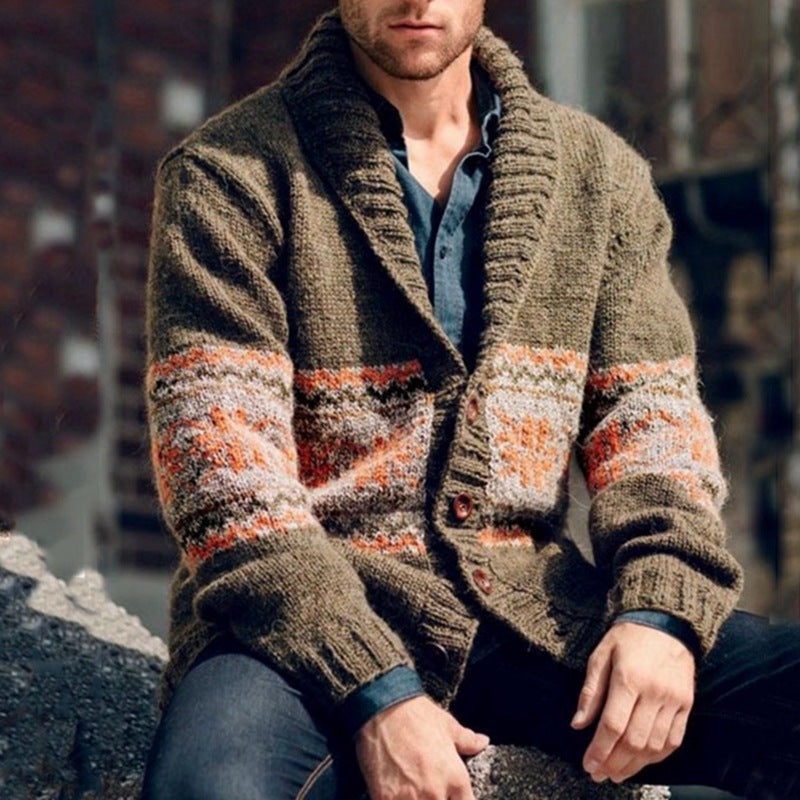 Men's knitted jacket with high collar and colorful pattern Chic and Style