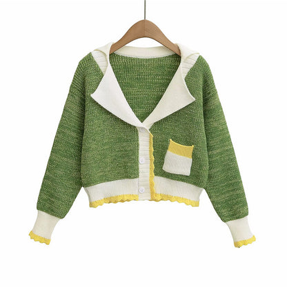 Ladies comfortable knit pullover with an elegant shawl collar and contrasting pockets Chic and Style