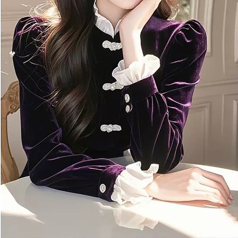 Blouse en velours élégante pour femmes Chic und Stil