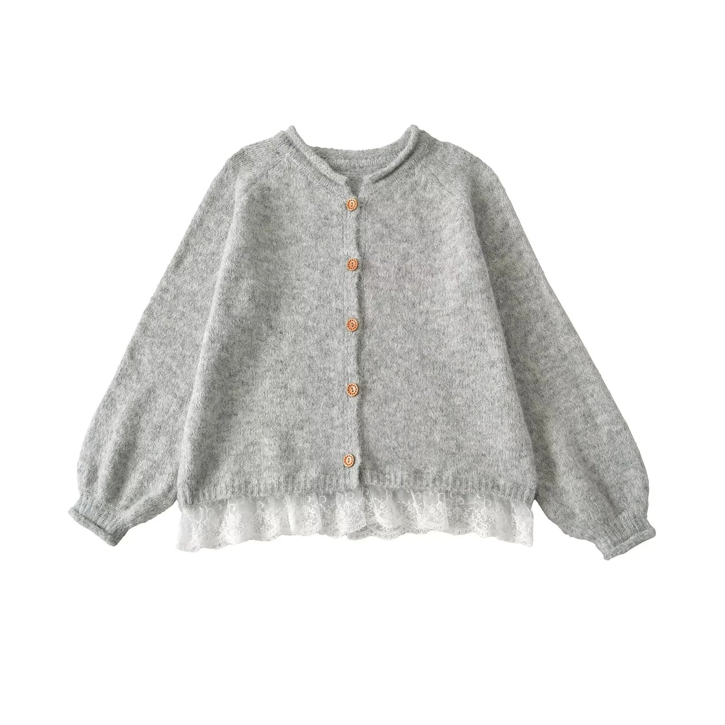 Dames Élégant Gilet en Tricot avec Dentelle et Détails de Bouton Chic und Stil